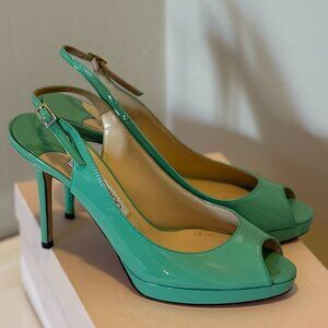 Jimmy Choo 141Nova Mint Patent Leather - Peep Toe - Size 8.5